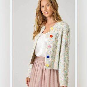 Mixed Yarn Knit Cardigan with Colorful Buttons, Size S/M/L |mystree